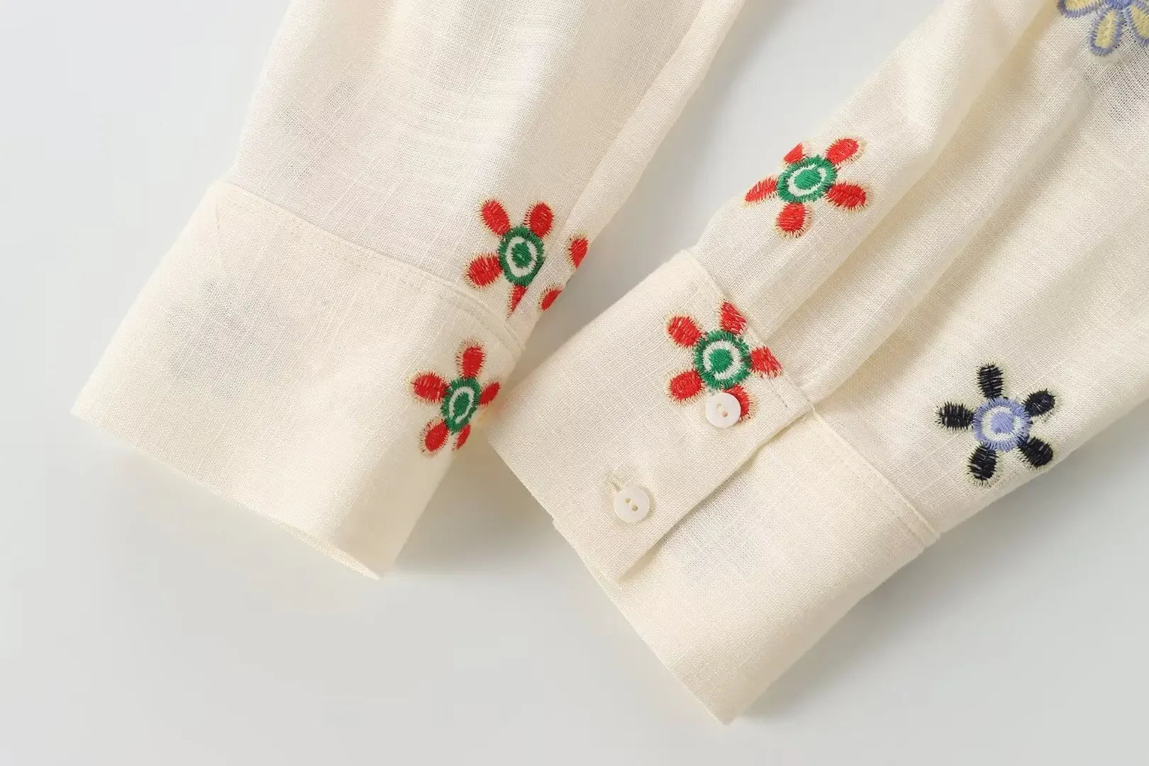 LIZAKOSHT  -  Holiday Embroidery Floral Shirts Women Blouses Suit Tops Two Piece Sets with Button Summer Vintage Elegant Woman Pant Suit