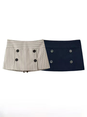 LIZAKOSHT  -  Fashionable A-Line  Skirt Women's Clothing Stripe Decorative Button Short Skirt Pants Polyester Fabric mid Waist Design