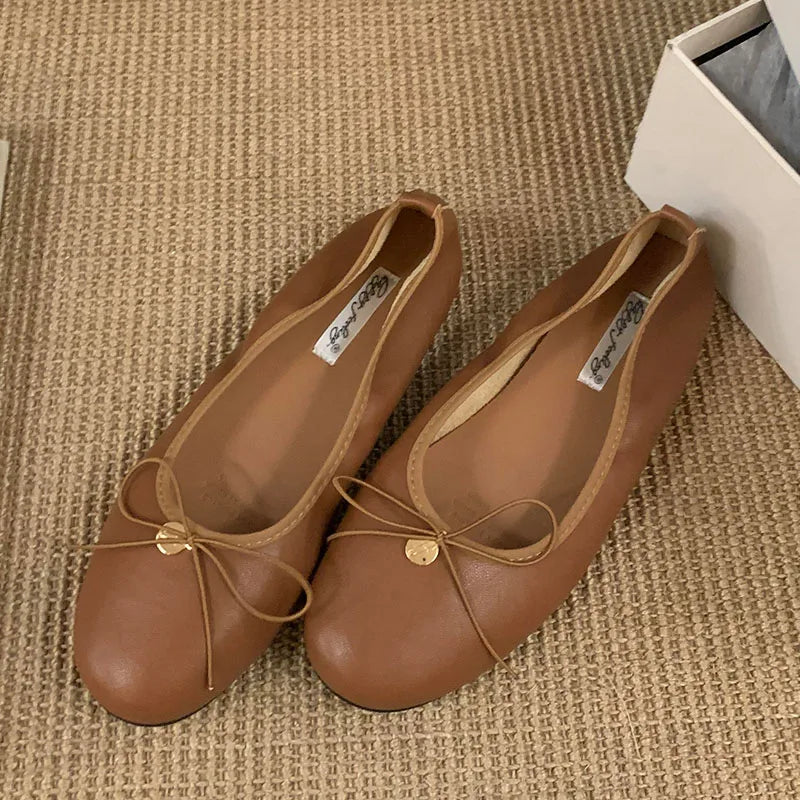 LIZAKOSHT  -  New Women Flat Shoes Fashion Round Toe Shallow Slip On Ladies Elegant Ballerina Soft Flat Heel Dress Single Shoes New Woman