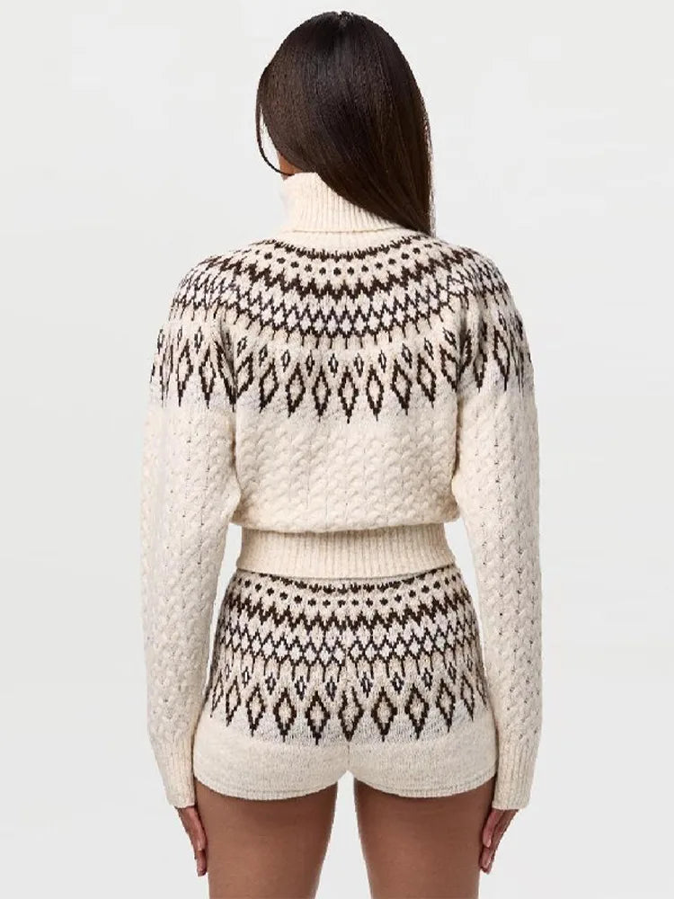 LIZAKOSHT  -  Bohemian Vacation Style Knitted Sweater Shorts Set Soft Slim Tops Elastic Waist Skinny Pants Lady Fashion Boutique Streetwears