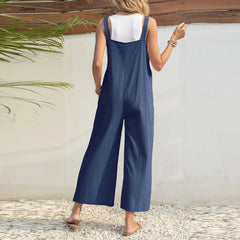LIZAKOSHT  -  Summer New High Waist Women's Jumpsuit Vintage Loose Sleeveless Long Strap Pants Casual Wide Leg Pant Sets Street Woman Clothes