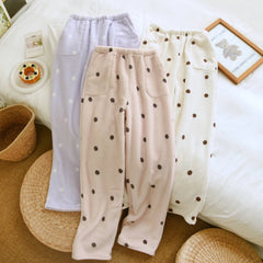 LIZAKOSHT  -  Winter Polar Fleece Women Trousers Sleep Pants NEW Woman Pajamas Pants Polka Dot Bottoms Sleepwear Women Homewear