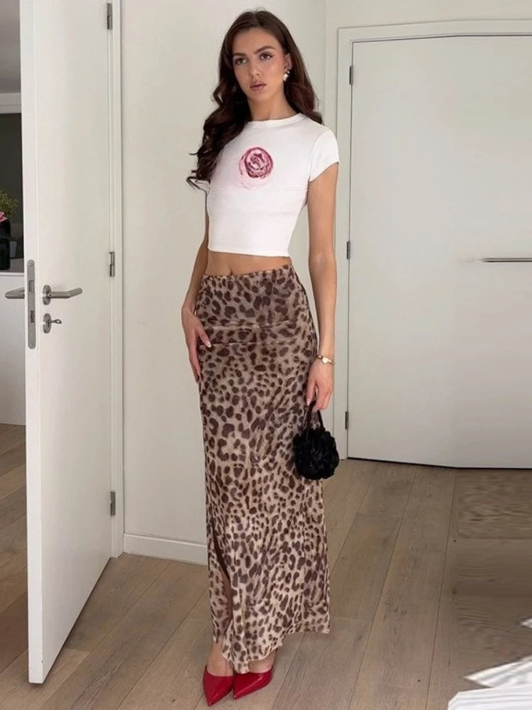 LIZAKOSHT  -  Women's Skirts Summer Fashion Chic Leopard Print Mesh Long Skirt Female Clothing High Waist Slim Dress Streetwear
