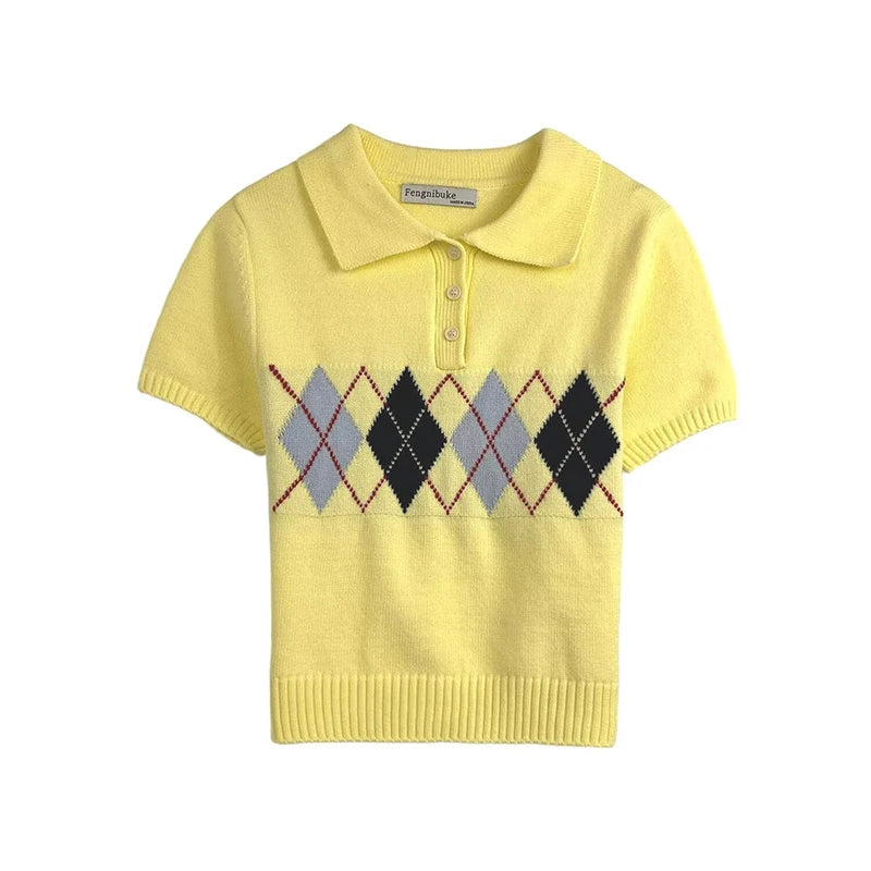 LIZAKOSHT  -  Knitted Tops Sweater Women's 2025 New England Plaid Youth Slim Summer Women's Sweater Fashion Elegant Street Travel Holiday Tops