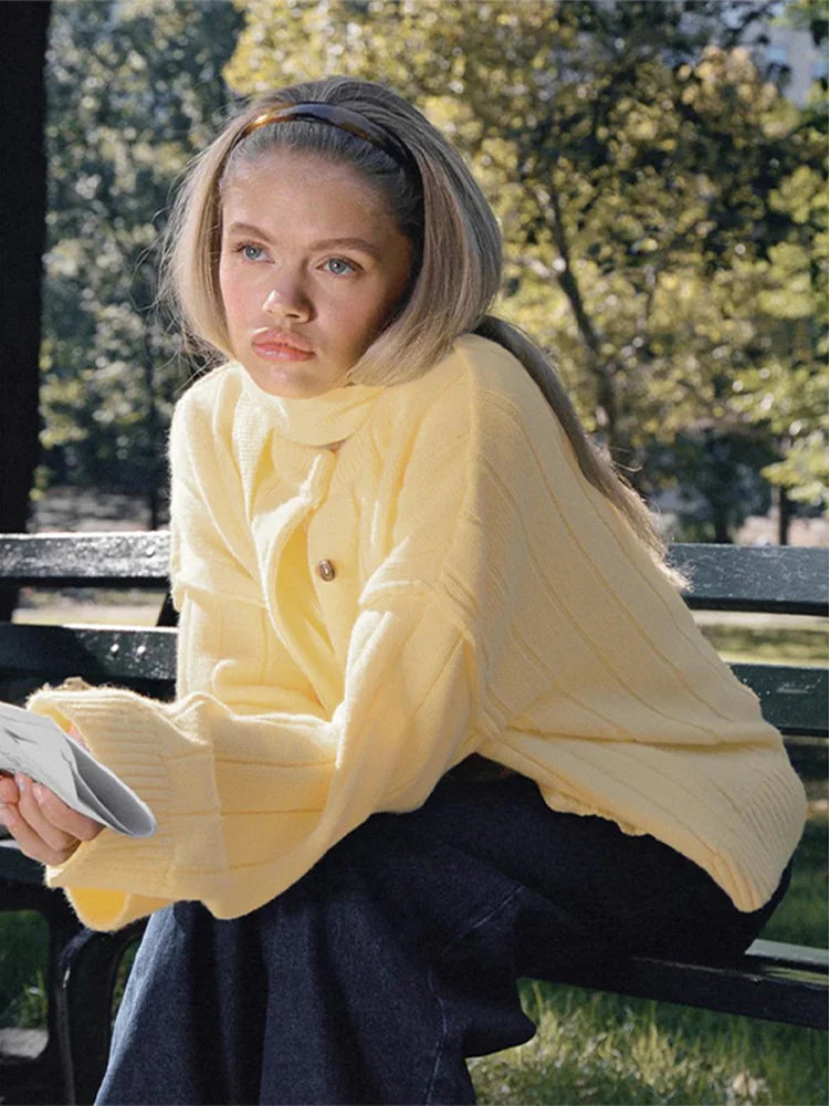 LIZAKOSHT  -  Chic Solid Sweater For Women O-neck Full Sleeve Loose Single Breasted Short Cardigan 2025 Autumn Female Daily Casual Outerwear