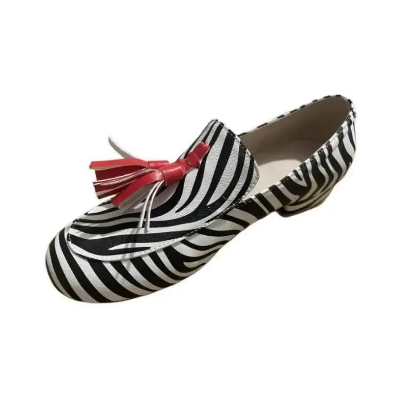 LIZAKOSHT  -  New Women's Shoes Spring Autumn Tassel Low Heel Round Head Large 40-43 Shallow Mouth Leopard Pattern Casual Lofers Shoes