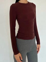LIZAKOSHT  -  Solid Basic Long Sleeve T-shirts Woman Spring Crew Neck Slim Tee Shirts Female Casual Simple All-match Tshirts Y2k Tops New