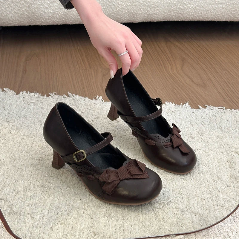 LIZAKOSHT  -   New Spring Thick Heel Women Mary Jane Shoes Fashion Butterfly-knot Buckle Strap Shoes Ladies Designer Luxury Dress Pumps