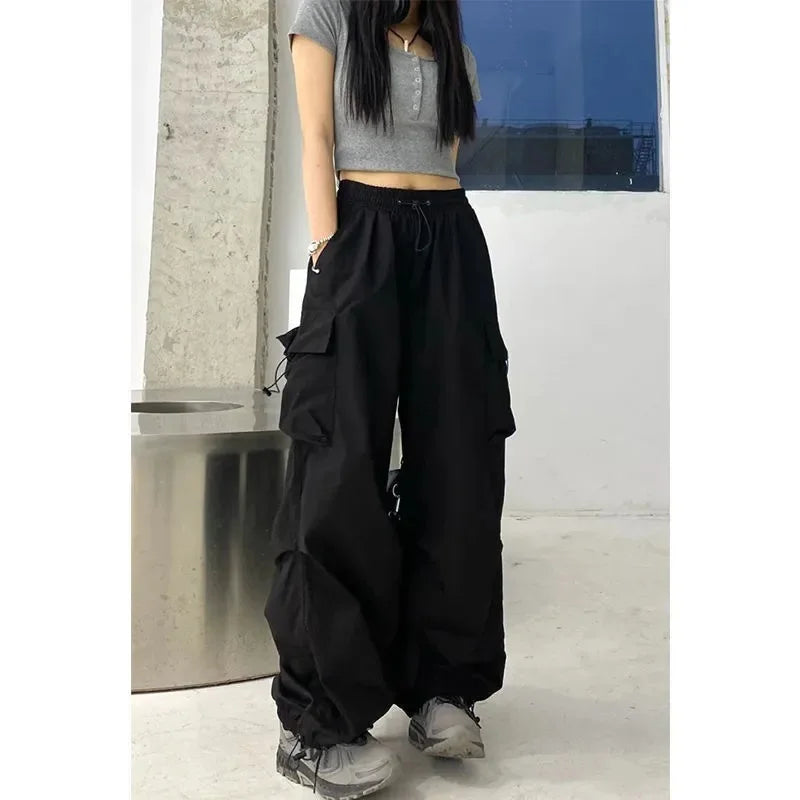 Lizakosht Vintage Hip Pop Cargo Pants Women Streetwear Casual Jogger Loose Large Pocket Leg Wide Trousers Female Clothes