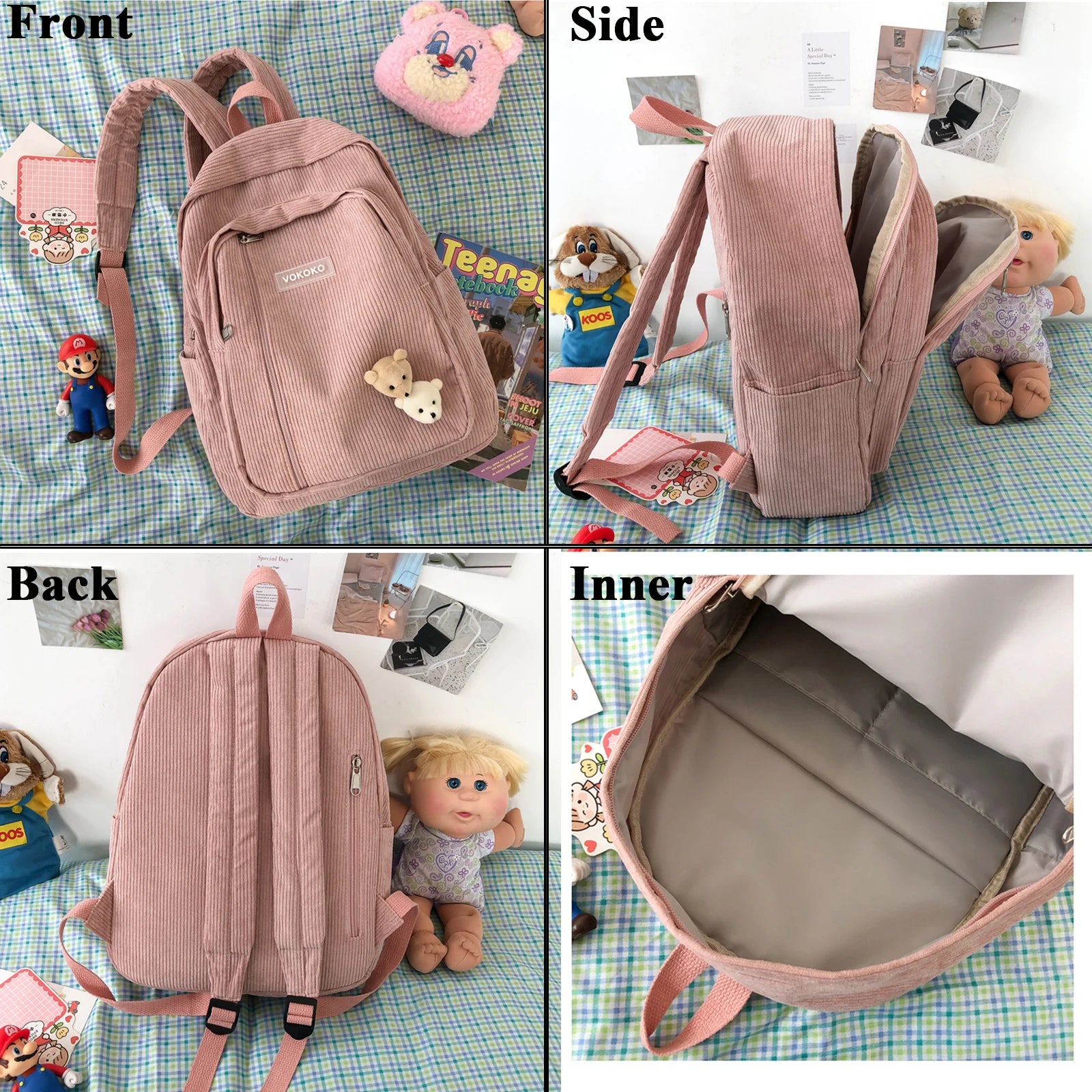 LIZAKOSHT  -  Stripe Cute Corduroy Woman Backpack Schoolbag For Teenage Girls Boys Luxury Harajuku Female Fashion Bag Student Lady Book Pack
