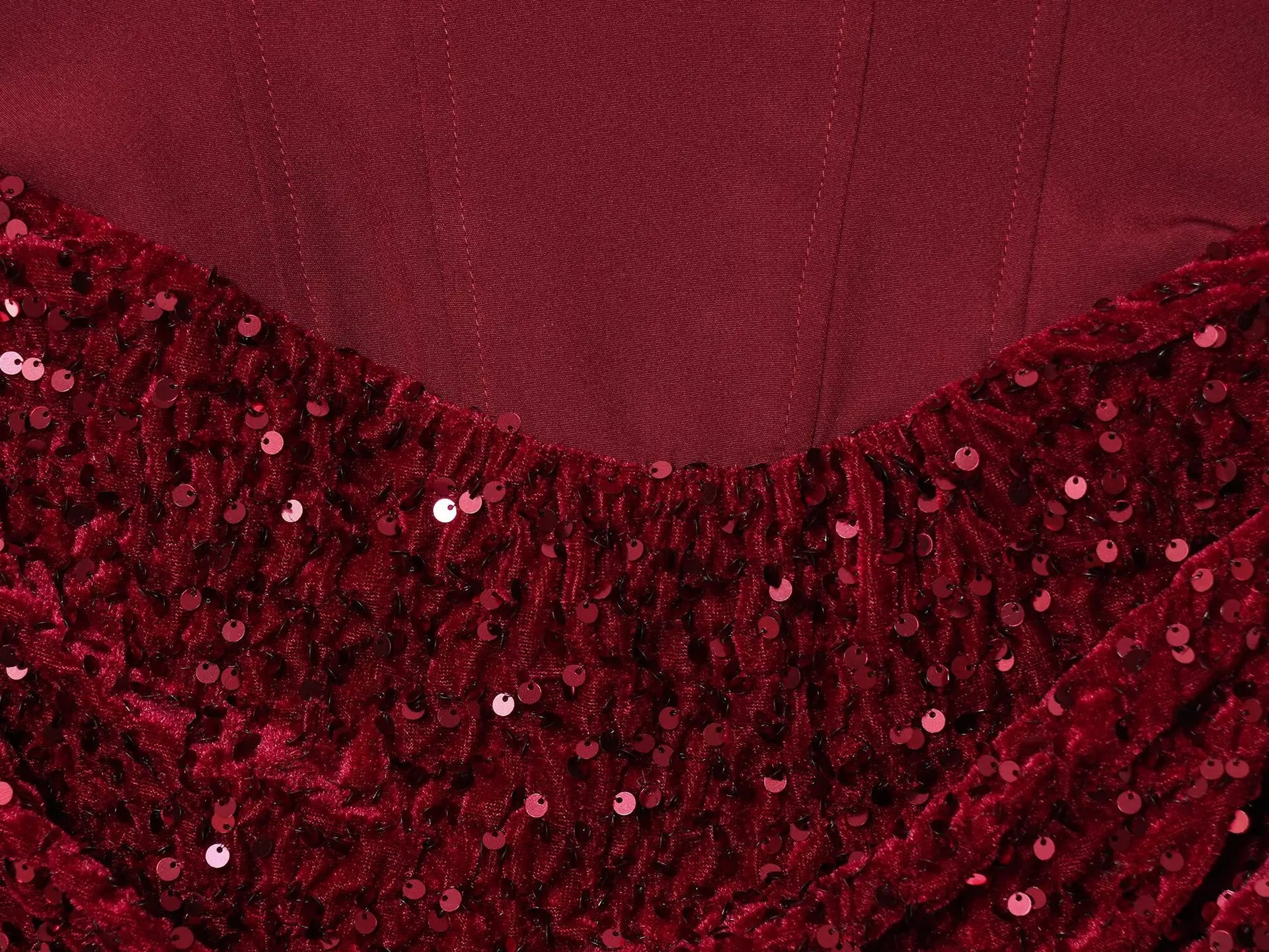 LIZAKOSHT  -  Women Sleeveless Draped Sequin Corset Mini Dress Burgundy