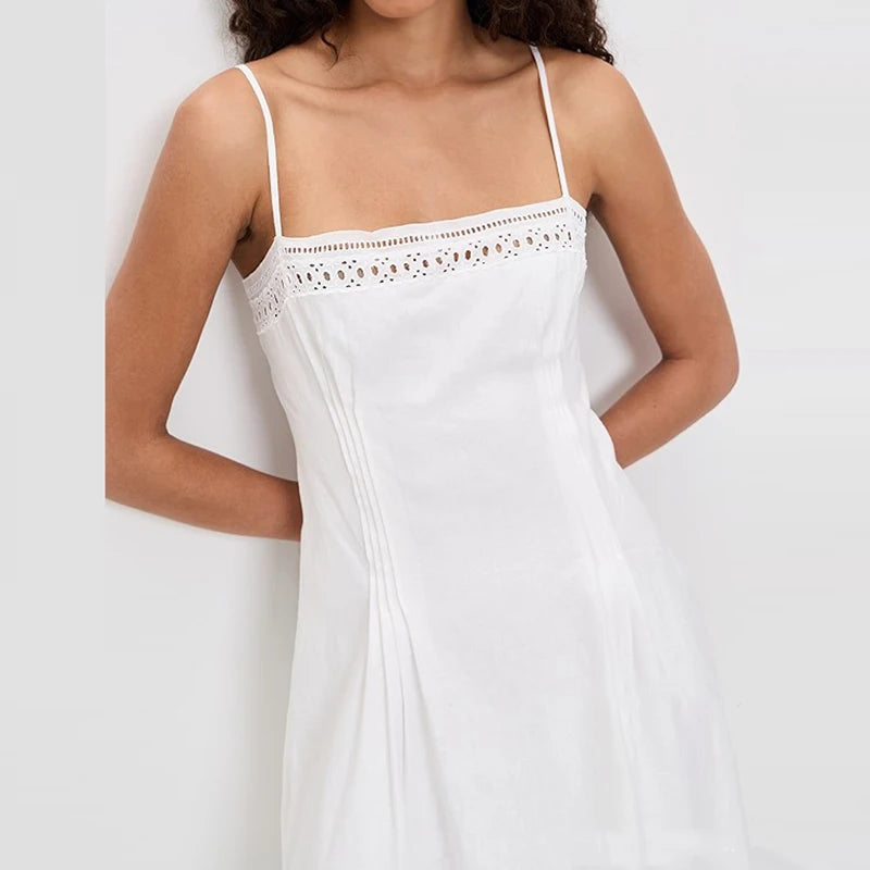 LIZAKOSHT  -  Women Sexy Simple Backless Hollow Long Dress Elegant Waist Embroidery vacation Dresses Off Shoulder Sleeveless Suspenders Dress