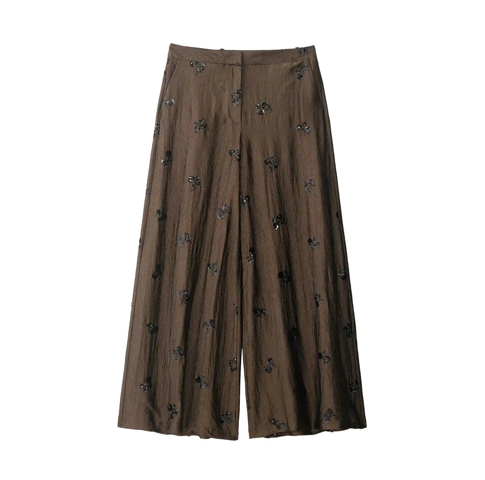 LIZAKOSHT  -  Spring Summer Sequins Women Two Piece Set Deep V Tie Top Sexy Backless Top High Waist Wide Leg Pants Floral Pants Set