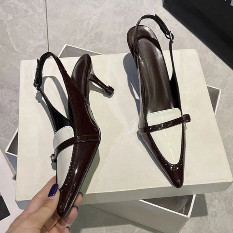 LIZAKOSHT  -  Elegant Kitten Heel Women Sandals Patent Leather Pointed Toe Mules Office Shoes Sexy Slingback Shoes Women Pumps Escarpins Femme