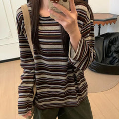 LIZAKOSHT  -  Loose Long Sleeve round Neck Striped T-Shirt Women's Spring Autumn New Design Casual American Base Shirt Top Comfortable