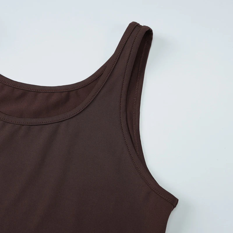 LIZAKOSHT  -  Simple Sexy Solid Color U Neck Camisole Tank Tops+Tight Ruched Long Half Skirts Women Fashion Street Style Two-piece Outfit