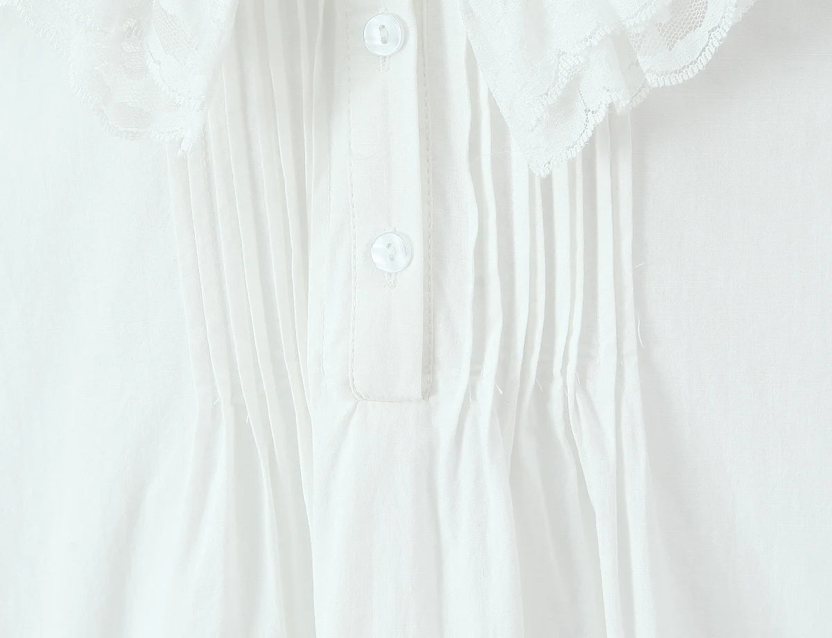 LIZAKOSHT  -  Sweet White Spliced Lace open Buttons Peter Pan Collar Mini Sleeveless Dress Women Wood ears Hem Loose Straight Short Vestidos