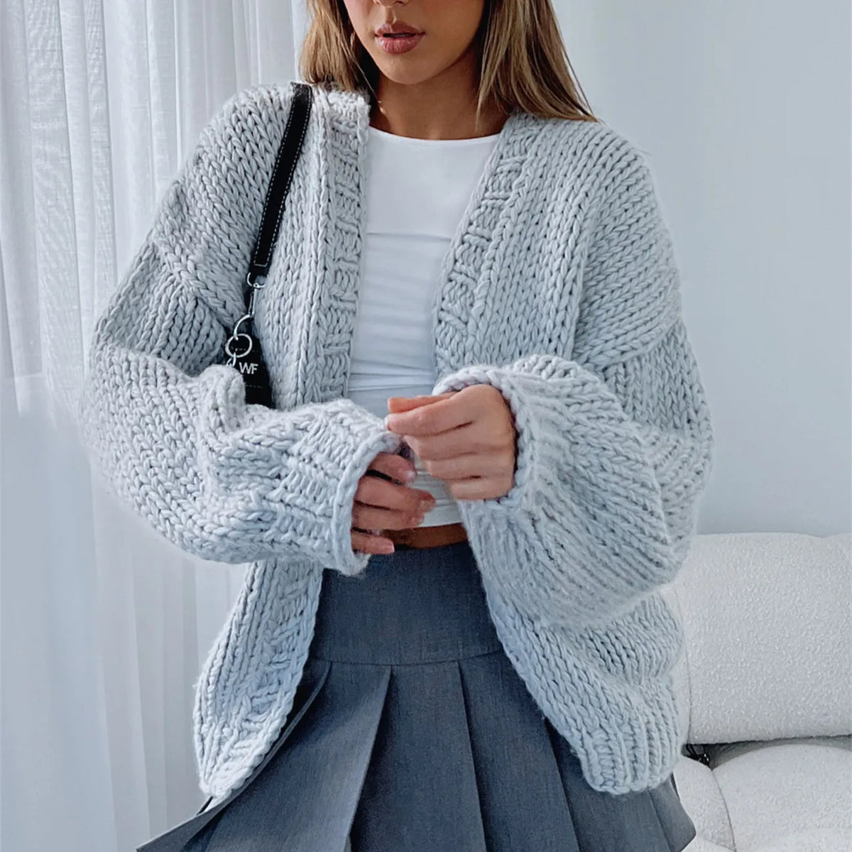 LIZAKOSHT  -  Womens Oversized Cardigan Sweaters Cable Knit Lantern Long Sleeve Open Front Cardigans Y2k Aesthetic Coat Outwear