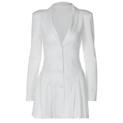LIZAKOSHT  -  New Solid Color Sexy Deep V Suit Collar Cardigan, Imperial Style Short Ruffle Edge Dress for Women