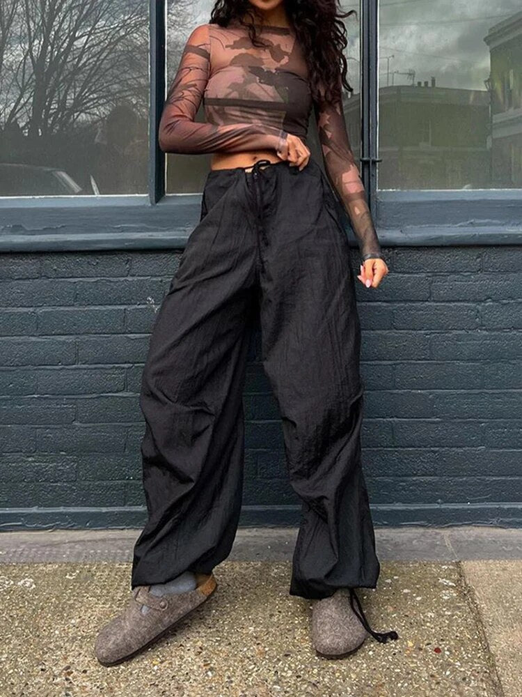 Lizakosht Fashion Khaki Low Rise Cargo Pants Vintage Baggy Wide Leg Trousers Women Streetwear Straight Pants Y2k Harajuku 90s Loose Capris