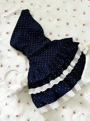 LIZAKOSHT  -  Sexy Polka Dot Dresses Y2k Woman Clothes Punk Lace Slim Short Skirt vintage Off-Shoulder High Street Sweet Basics Elegant Dress