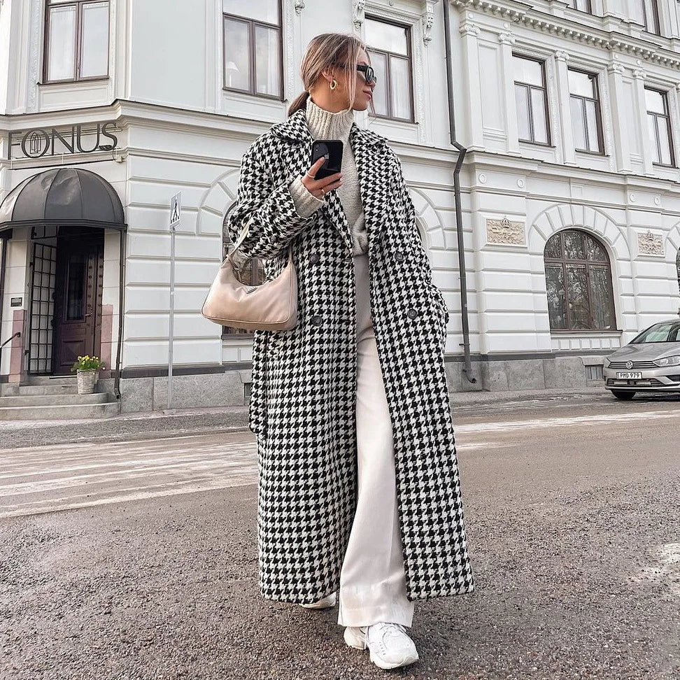 LIZAKOSHT  -  Classic Houndstooth Women's Blazer Luxury Custom Double Breasted Notch Lapel Jacket Elegant Female Clothing Outerwear