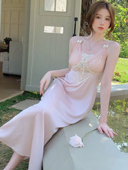 LIZAKOSHT -  Lace Princess French Sexy Hanging Pajama Night Dress Golden Velvet Honeymoon Two Piece Set Women's Pajamas with Chest Pads
