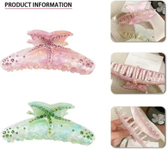 LIZAKOSHT  -  1pc Large Diamond Set Starfish Hair Clip，Summer Beach Starfish Hair Clip，Non Slip Acetate Power Hold Chin Hair Clip
