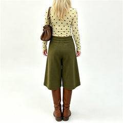 LIZAKOSHT  -  Women Y2k Drawstring Waist Knit Culottes Shorts Hollow Out Eyelet Floral Loose Wide Leg Mid Calf Capri Pants Loungewear Bottoms