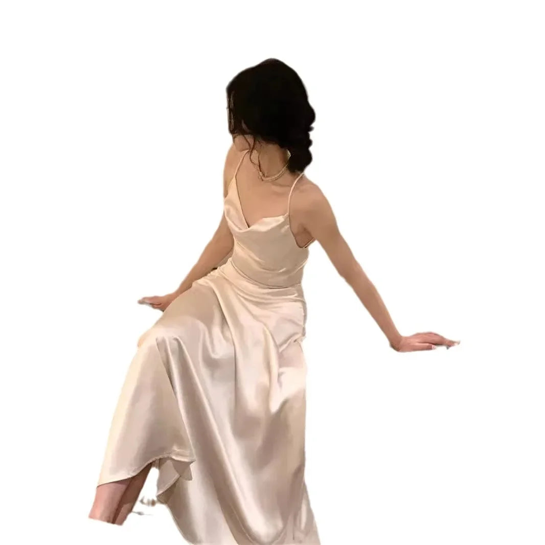 LIZAKOSHT  -  Pure Desirable Sexy Backless Strap Dress Women's Slim Fit Summer Beach Long Dress Sleeveless Waist Cinched Holiday Style