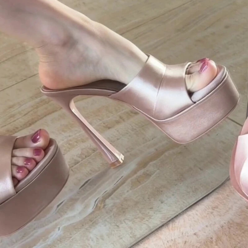 LIZAKOSHT  -  Nightclub Summer Platform Women Slippers Concise Open Toe Shoes Ladies Sexy Thick Heels Banquet Party Stripper Slides Shoes