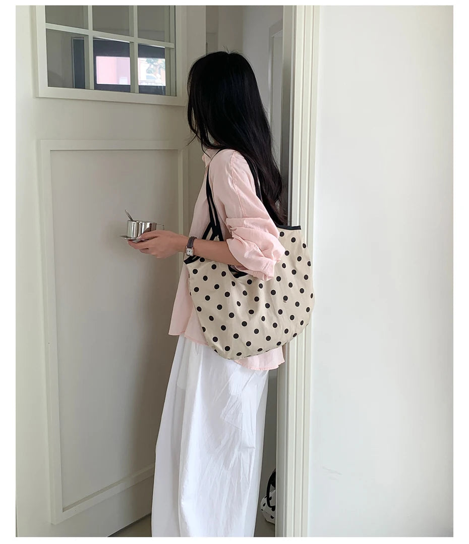 LIZAKOSHT  -  Fashion Wave Dot Shoulder Bag Versatile Large Capacity Commuter Tote Bags Casual Cotton Handbag