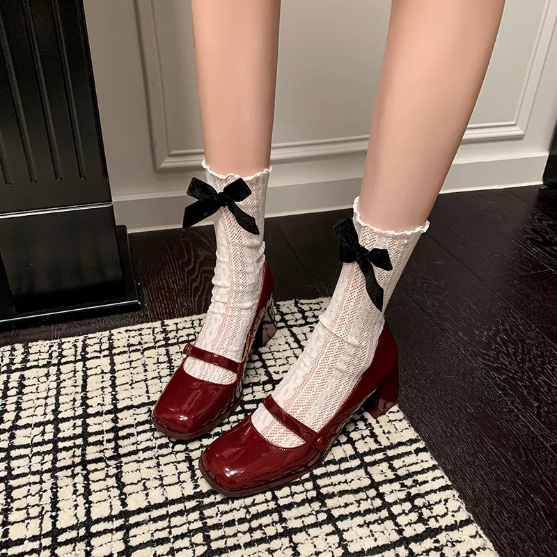 LIZAKOSHT  -  Fashion Pumps New High Quality Genuine Leather Shoes Round Head Shallow Mouth High Heels Mary Janes Women's Shoes