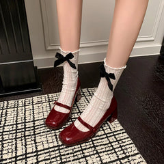 LIZAKOSHT  -  Fashion Pumps New High Quality Genuine Leather Shoes Round Head Shallow Mouth High Heels Mary Janes Women's Shoes