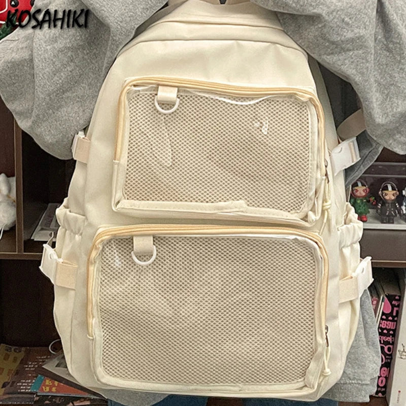 LIZAKOSHT  -  Japanese Ins Transparent Casual Backpacks Women Students Simple Fashion Schoolbags Y2k Aesthetic Jk Girls High-capacity Ita Bags