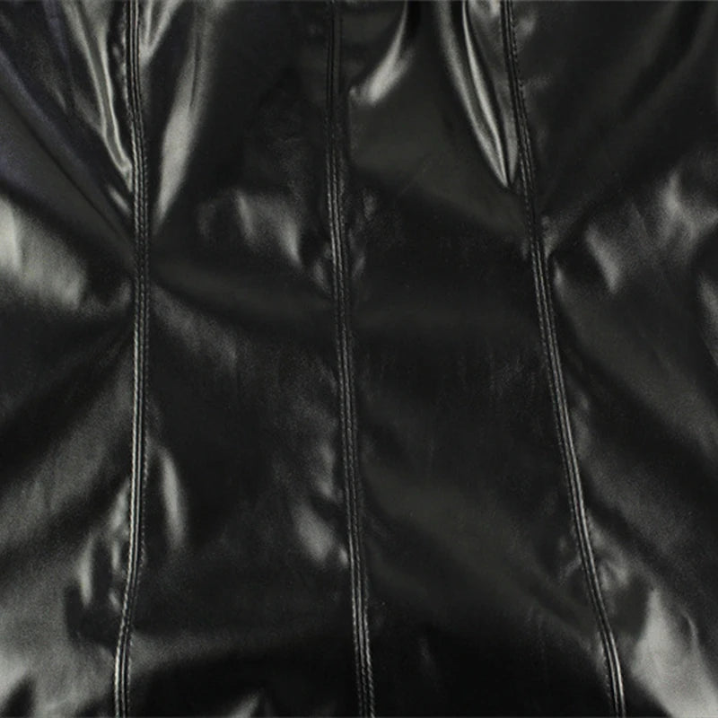 LIZAKOSHT  -  Pu Leather O Neck Sleeveless Black Y2k Hipster Club Short Dress Women Slim Fit Sexy Streetwear Zip Up Vestidos Clothing