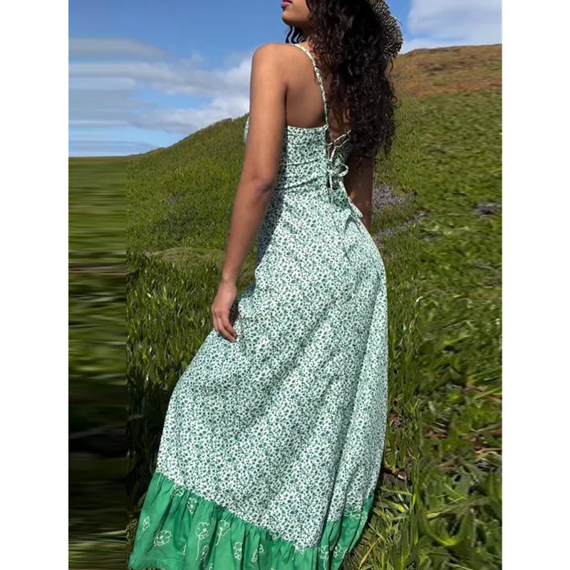 LIZAKOSHT  -  Vacation Dresses y2k Clothes Women Floral Print Spaghetti Strap Sleeveless A Line Long Dress Beach Party Dresses