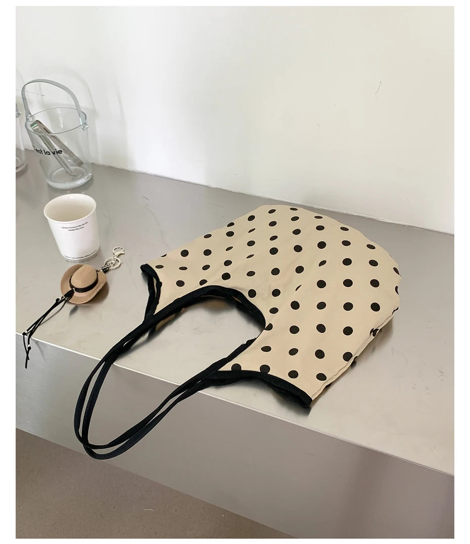 LIZAKOSHT  -  Fashion Wave Dot Shoulder Bag Versatile Large Capacity Commuter Tote Bags Casual Cotton Handbag