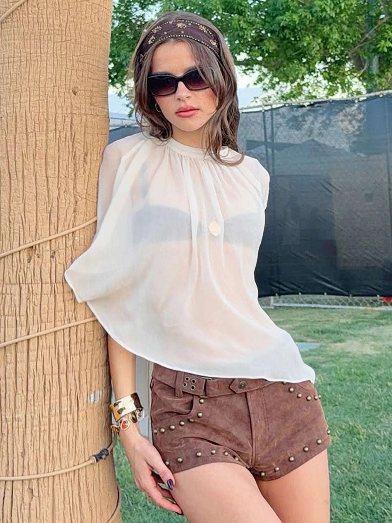 LIZAKOSHT -  Women Clothes Hollow Out Backless Blouses Summer O-neck Bandage White Tops Female Holiday Beach Cover-ups Streetwear