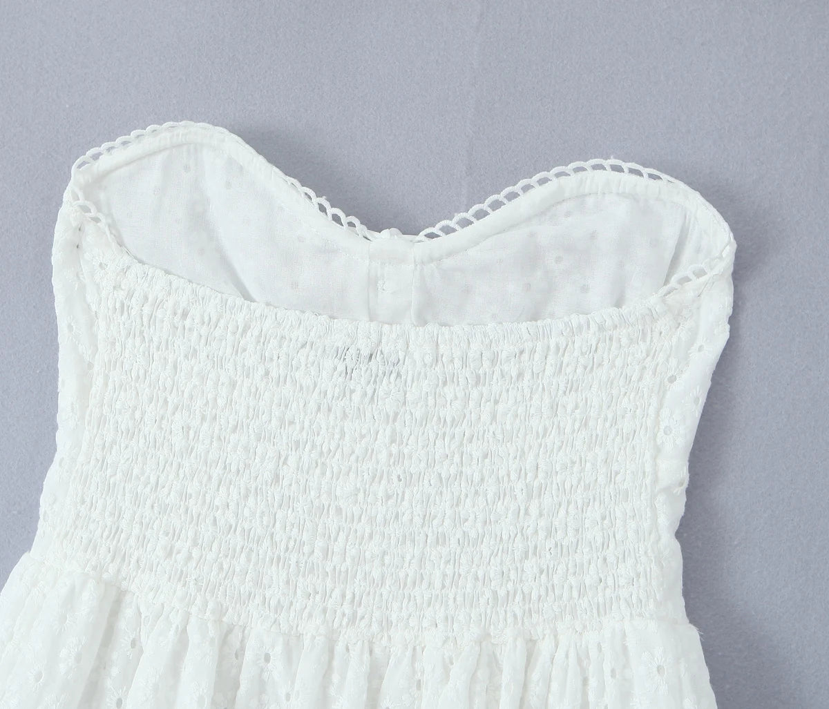LIZAKOSHT  -  Evening Party Embroideryed Dress Elegant Summer Solid Color White Lace dress Off Shoulder Short Dress Front Tie Back Shirred