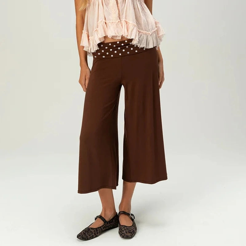 LIZAKOSHT  -  Women's Y2k Fold Over Loungewear Capris Wide Leg Cropped Flowy Gaucho Pants Comfy Casual Yoga Coluttes Pajama Bottoms