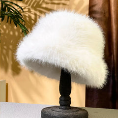 Lizakosht Luxury Faux Mink Fur Bucket Hat for Women Ins Winter Fluffy Plush Warm Fisherman Hat for High Quality Warm Thicken Beanies Hat