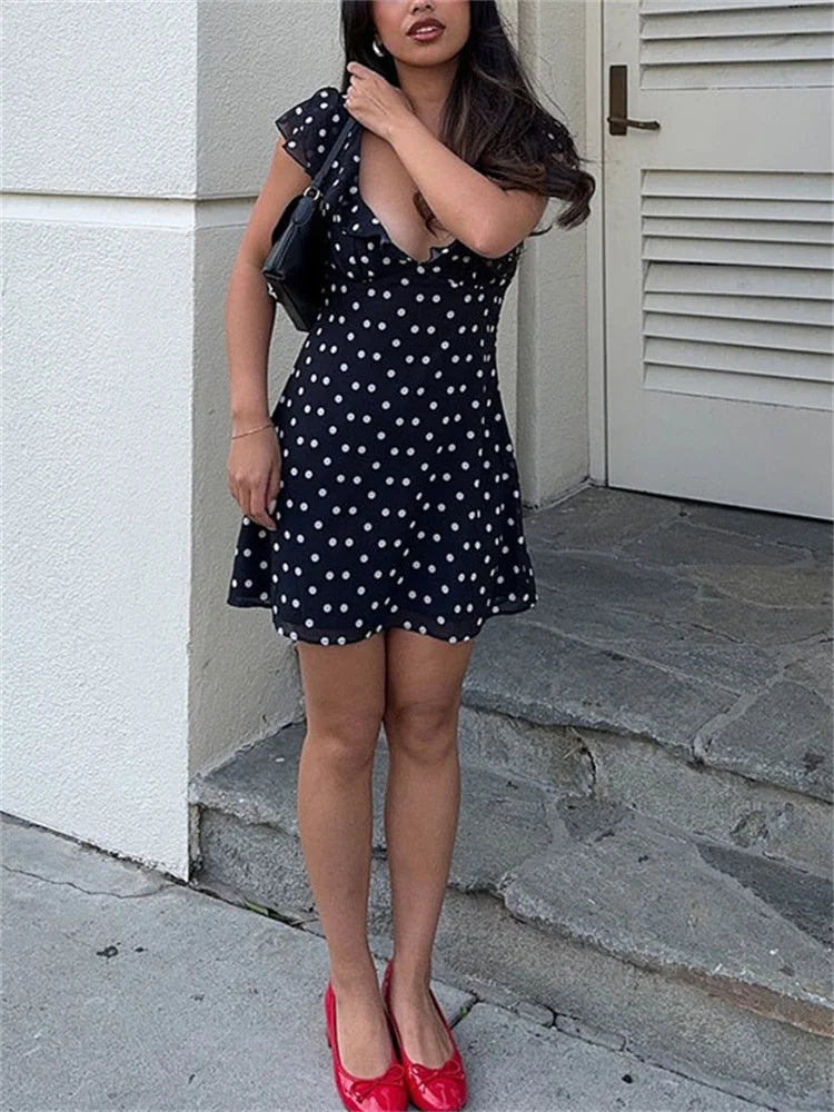 LIZAKOSHT  -  Sexy Mesh Patchwork Mini Dress Female Sleeveless V-Neck Contrast High Waist Slim Party Dress For Women Summer Y2k Dress