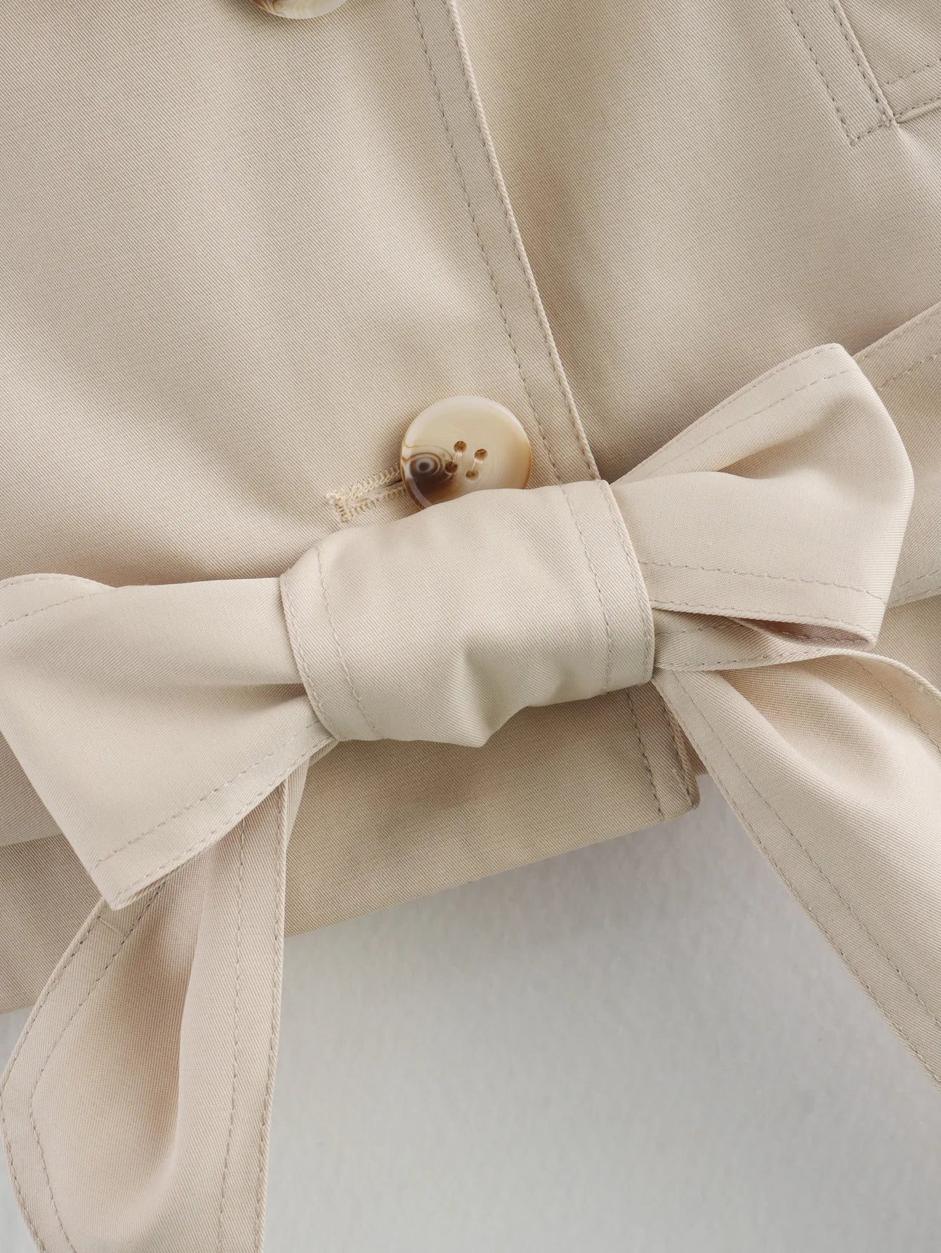 LIZAKOSHT  -  Fashion Simple Cropped Windbreaker Jackets Women New Spring Belt Long Sleeve Double Breasted Coats Solid Casual Short Coats