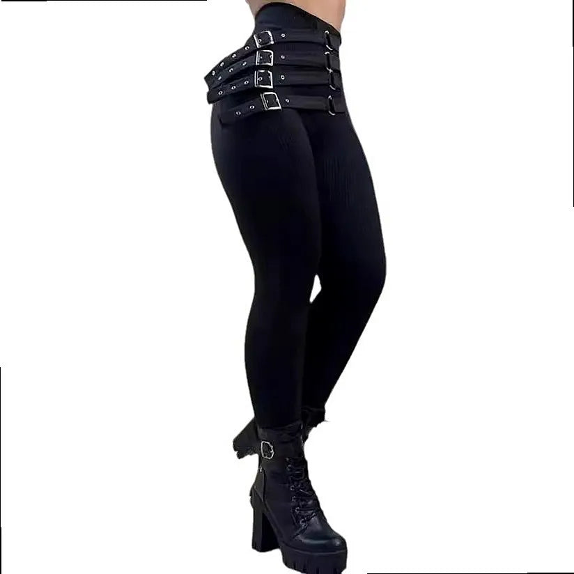 LIZAKOSHT  -  High Waist Buckle Slim Pants Women Tights Pencil Pants Leggings Jumpsuit Spring Summer