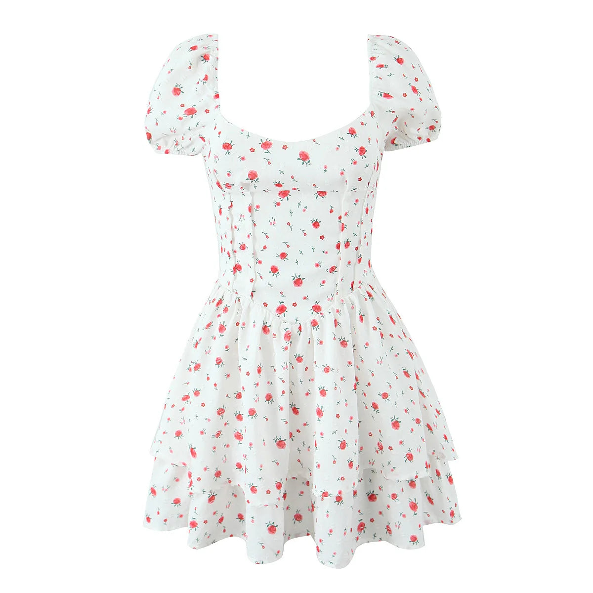 LIZAKOSHT  -  Summer French Sweet Wind Strap Waist Thin Cake Layer Bubble Sleeve Dress