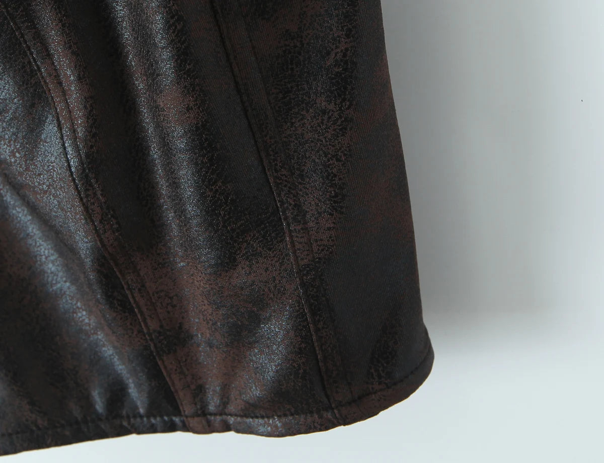 LIZAKOSHT  -  Sexy Brown Patchwork Wood ears Bra Corset Camis Women Cross Lacing up Bandage Bow Front Crop Top Camisoles Bra Tank Vest