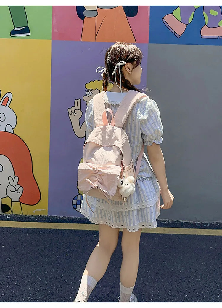 LIZAKOSHT  -  Junior High School Girl Backpack Summer New College Style Bow School Backpack Fashion Candy Colored Pleated Backpack School Bag