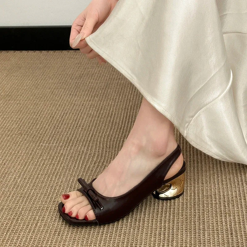 LIZAKOSHT  -  Summer Women Butterfly-knot Slingback Sandalis Concise Open Toe Thick Heel Shoes Elegant Ladies Party Dress Vacation Shoes