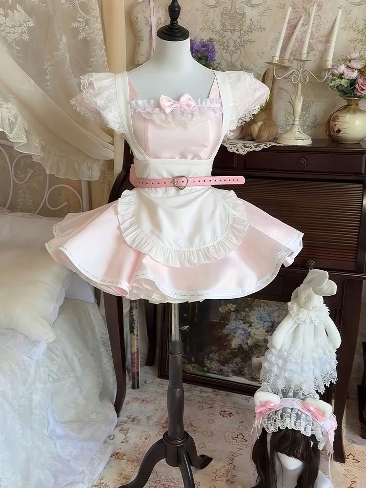 LIZAKOSHT  -  Japanese Kawaii Sweet Pink Slim New Lolita Dress Angel Designer Cute Fashion Patchwork Bow Lace A-line Girlish Dresses Clothing